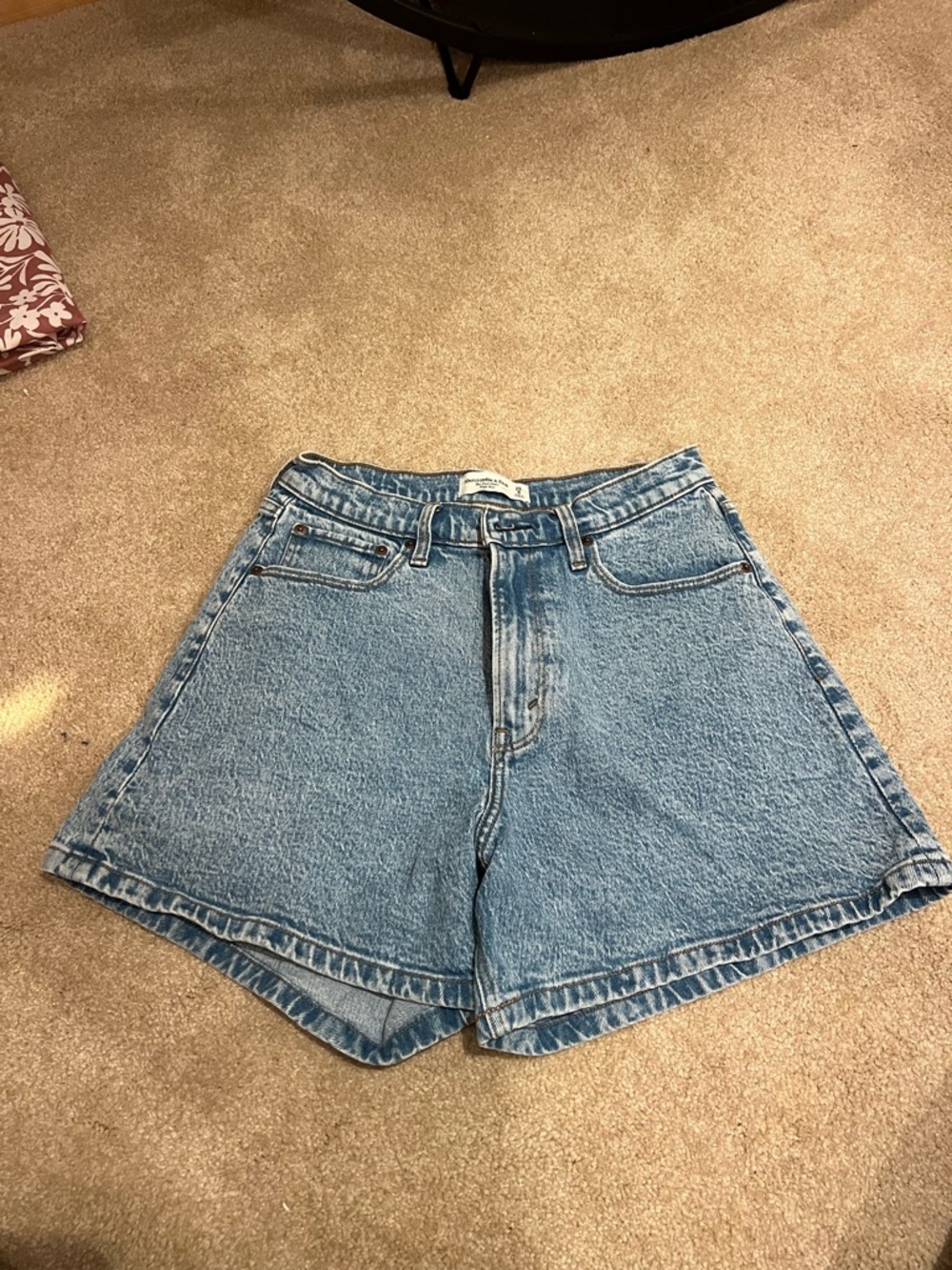 Abercrombie & Fitch Curve Love Light Blue High-Rise Denim Shorts